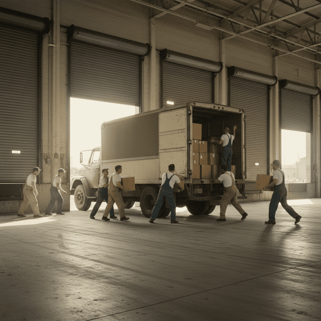Warehouse team loading boxes onto a truck