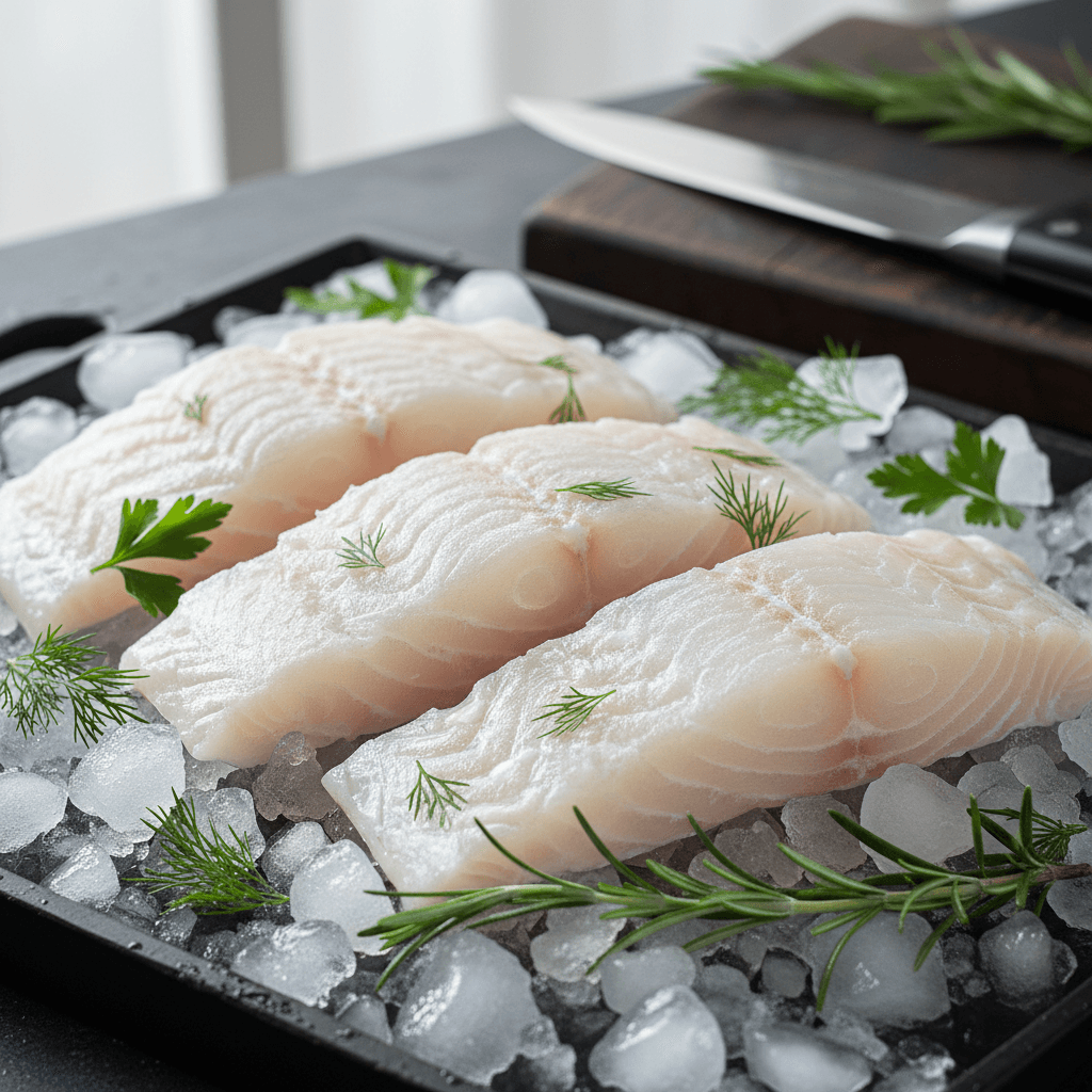 Fresh seafood on ice in wholesale display