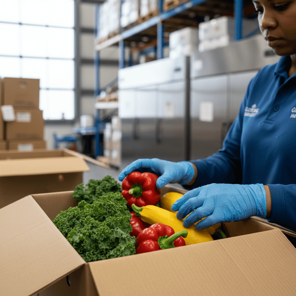 Fresh produce being handled in refrigerated storage