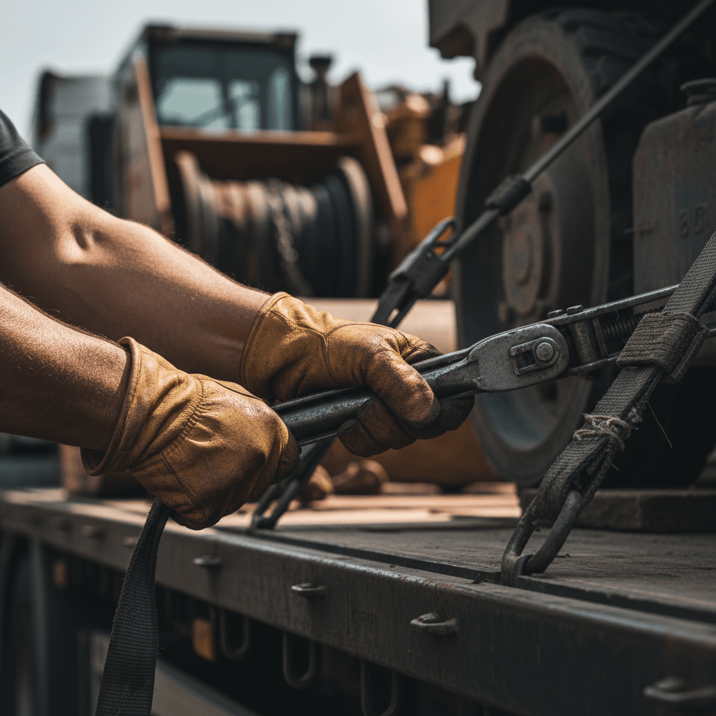 Worker stacking crates of vegetables inside refrigerated delivery truck